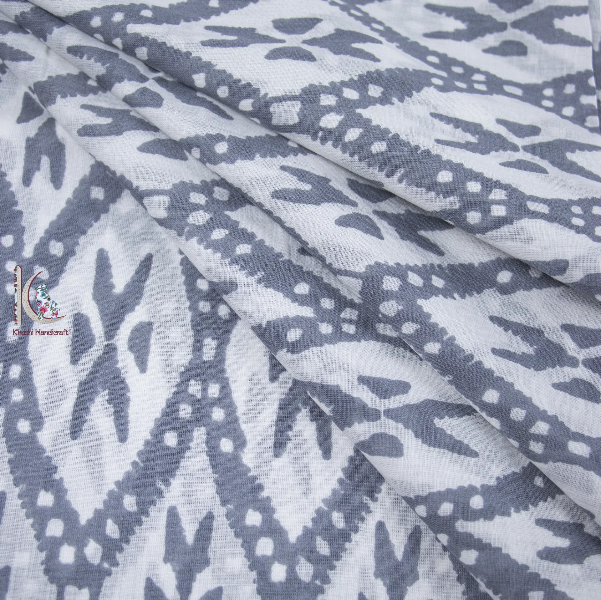 Beautiful Grey Color Block Print Fabric - Pure Cotton, Unstitched, 44 Inch Width | Light Weight, Quick Dry, Washable For Suits, Kids Wear, Bags