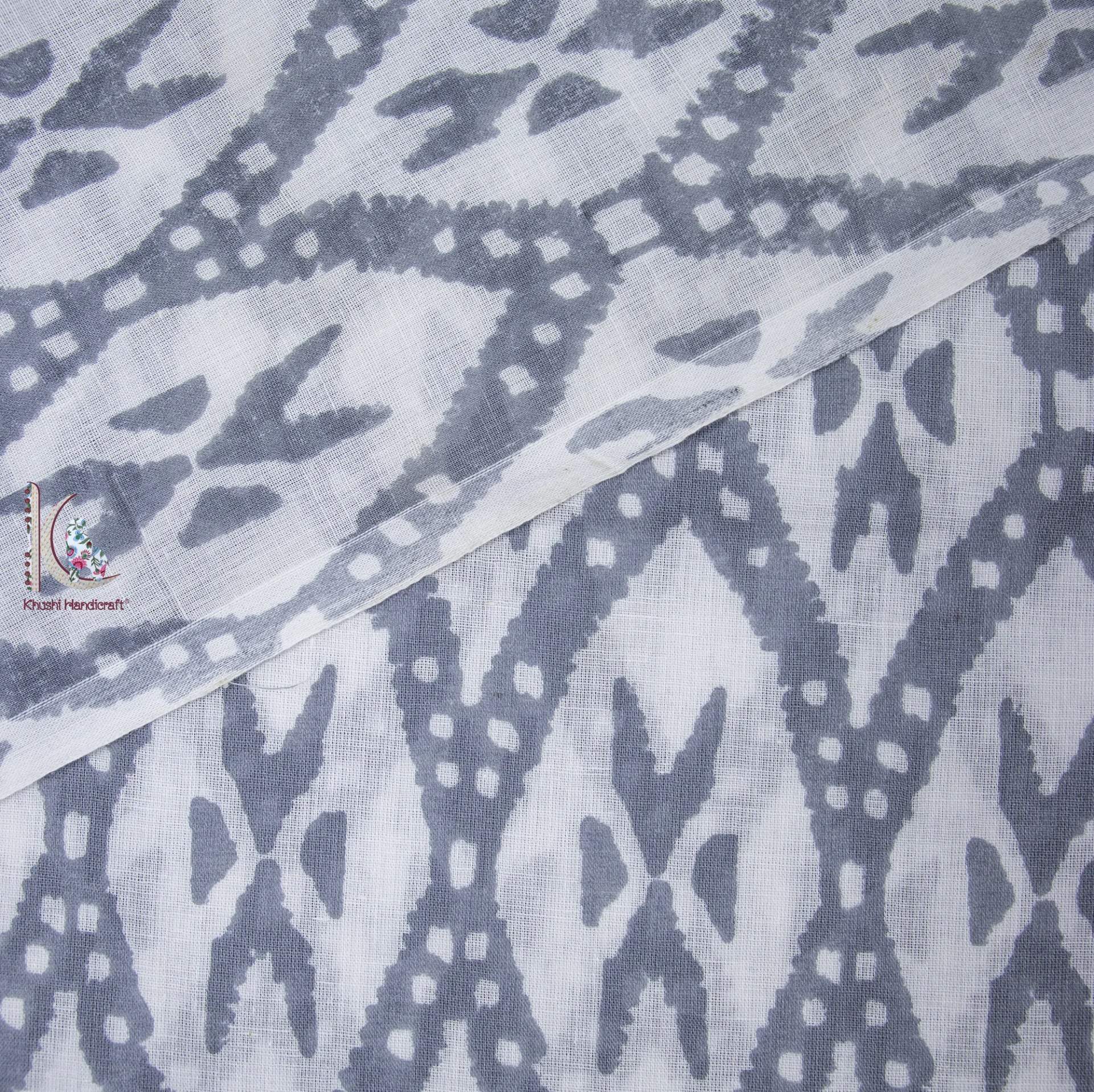 Beautiful Grey Color Block Print Fabric - Pure Cotton, Unstitched, 44 Inch Width | Light Weight, Quick Dry, Washable For Suits, Kids Wear, Bags