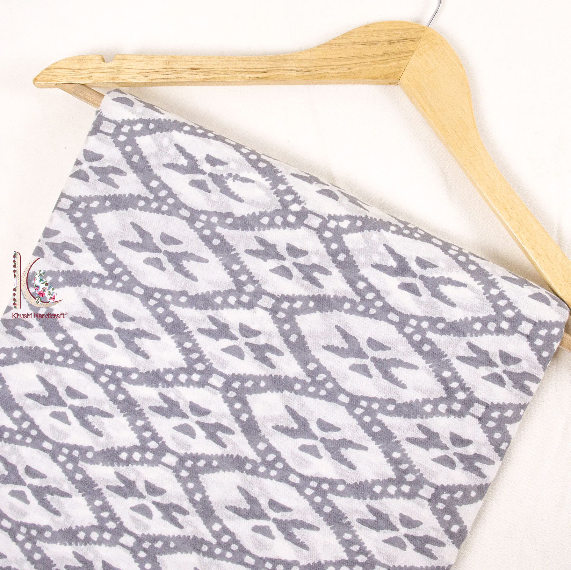 Beautiful Grey Color Block Print Fabric - Pure Cotton, Unstitched, 44 Inch Width | Light Weight, Quick Dry, Washable For Suits, Kids Wear, Bags