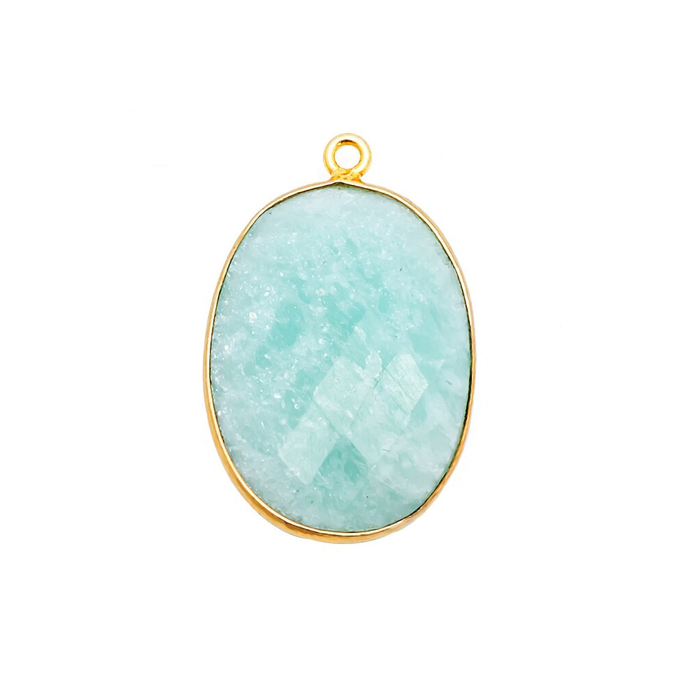 Same As Photo Amazonite Gemstone 14x10mm Oval Shape Gold Vermeil Bezel Set Charm