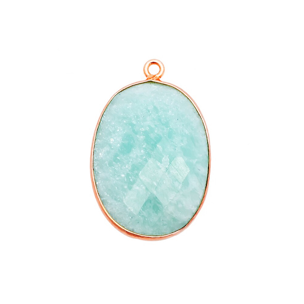 Same As Photo Amazonite Gemstone 14x10mm Oval Shape Gold Vermeil Bezel Set Charm