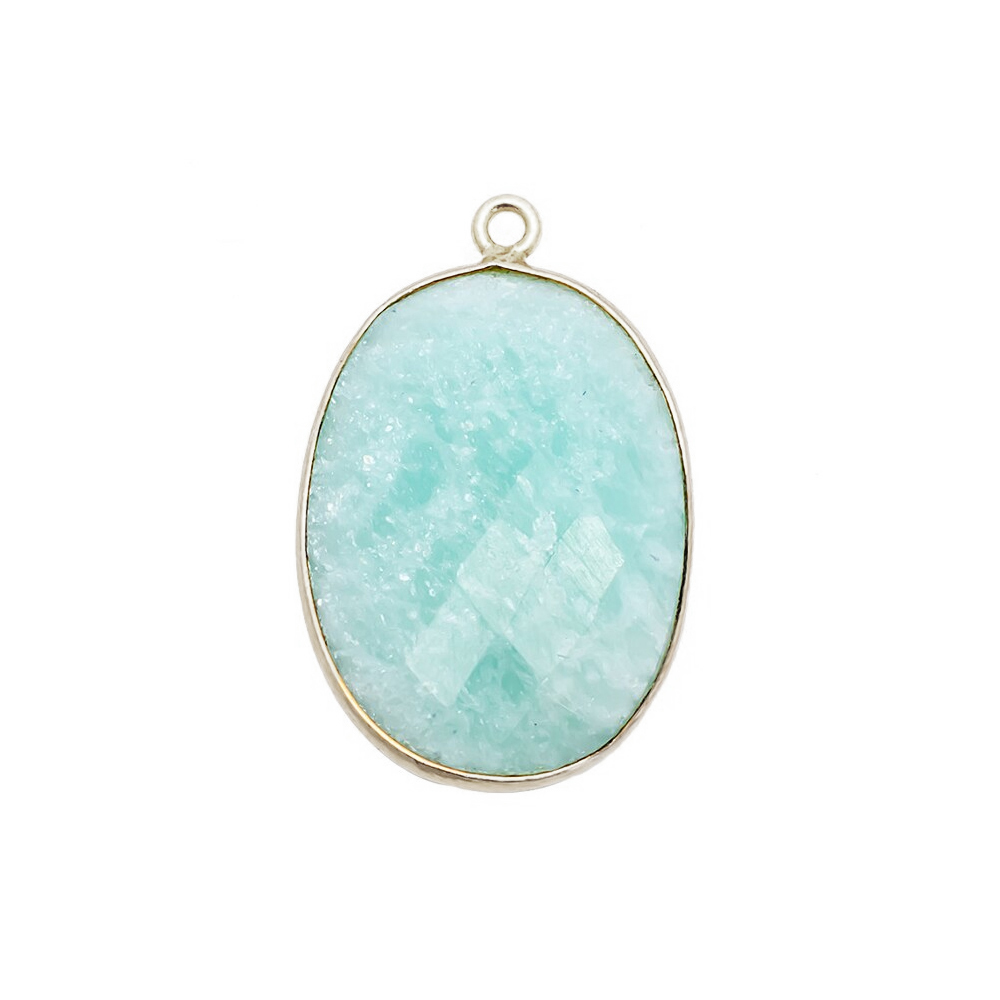 Same As Photo Amazonite Gemstone 14x10mm Oval Shape Gold Vermeil Bezel Set Charm