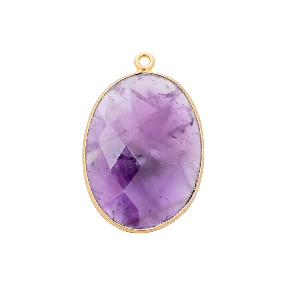 Same As Photo Amethyst Gemstone 14x10mm Oval Shape Gold Vermeil Bezel Set Charm