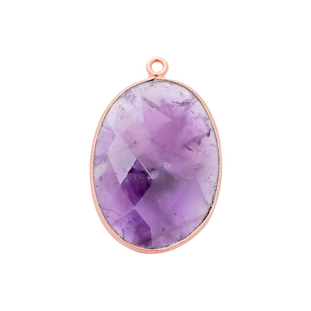 Same As Photo Amethyst Gemstone 14x10mm Oval Shape Gold Vermeil Bezel Set Charm