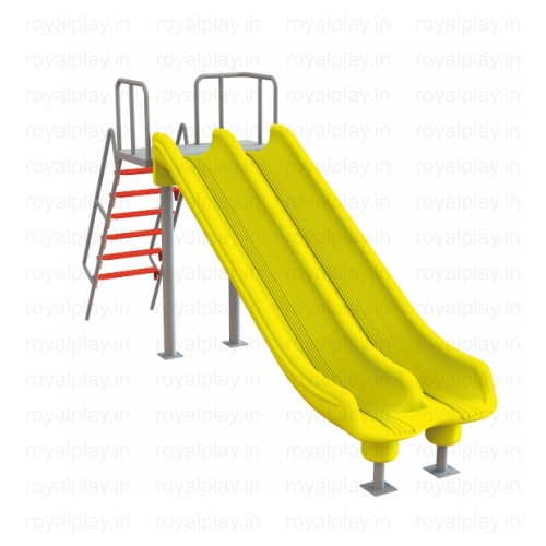 Royal Double Slide - Gi Pipe With Pp Powder Coating, 5ft Height X 12.30ft Length, Red, Green, Blue, Yellow | Uv Stabilized Color, Heavy Duty Fiber, Durable For 3-4 Children, Age Up To 12 Years