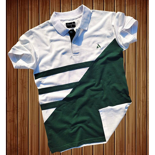 Half Sleeve T-Shirt - Cotton Fabric, Polo Collar, Striped Pattern, Male Fit | Ideal for Casual Wear and Comfortable Movements