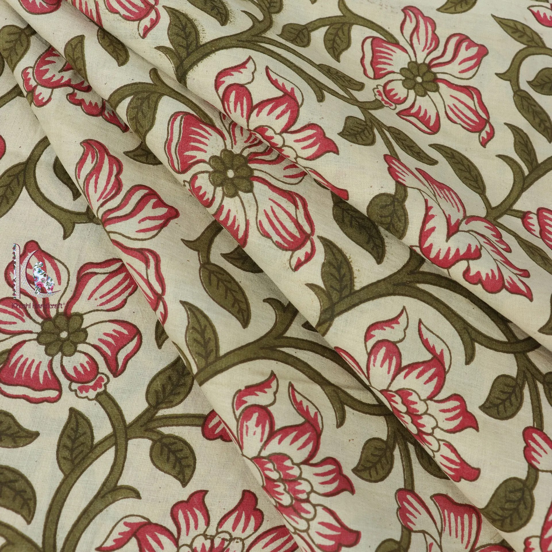 Floral Jaal Print Cotton Fabric - Pure Cotton Unstitched Width 44 Inch | Light Weight Quick Dry Washable Shiny Texture For Versatile Use
