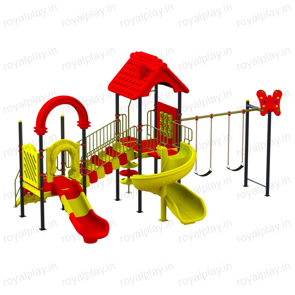 Children Outdoor Playground Equipment With Swing And Slides Duplex Four Unit Royal Maps - Material: Frp