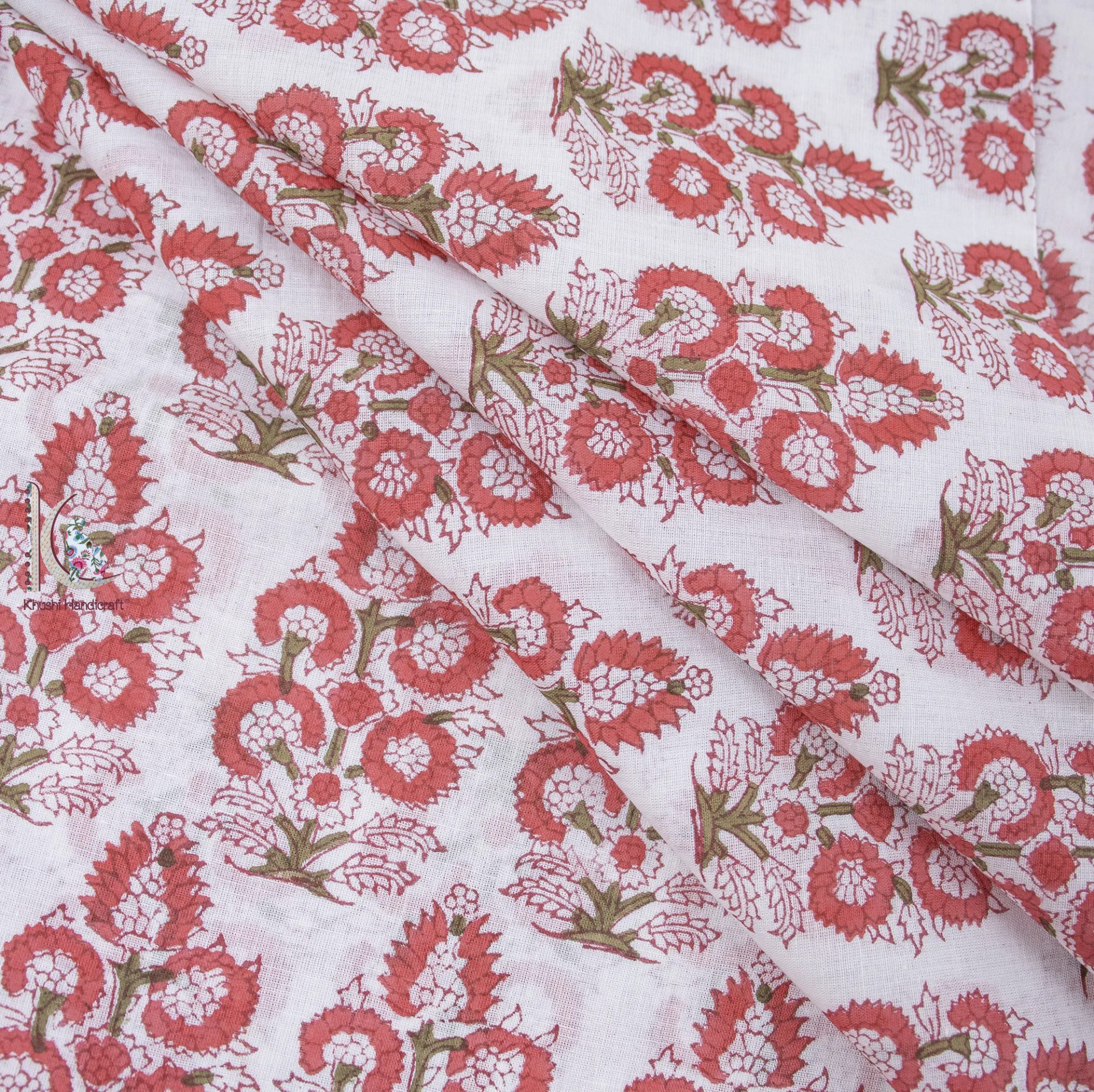 Red Cotton Printed Fabric - Pure Cotton, Unstitched, 44" Width | Hand Block Printed, Lightweight, Washable, Quick Dry, Available In All Colors