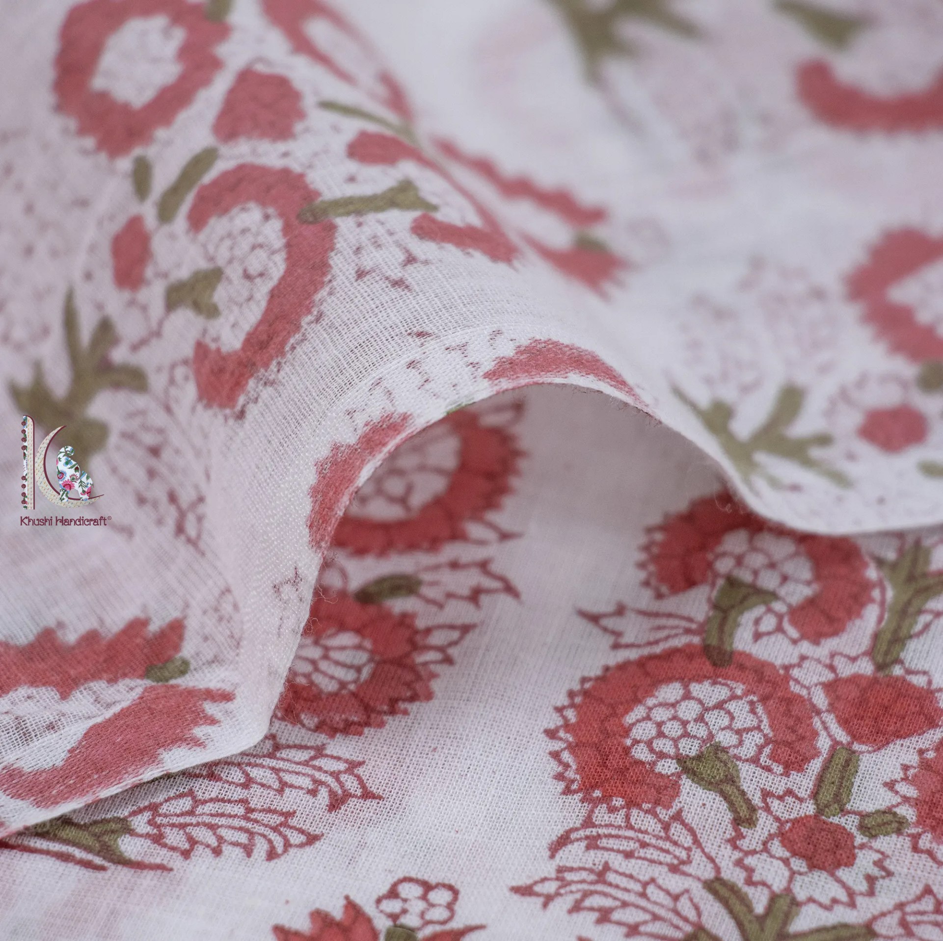 Red Cotton Printed Fabric - Pure Cotton, Unstitched, 44" Width | Hand Block Printed, Lightweight, Washable, Quick Dry, Available In All Colors