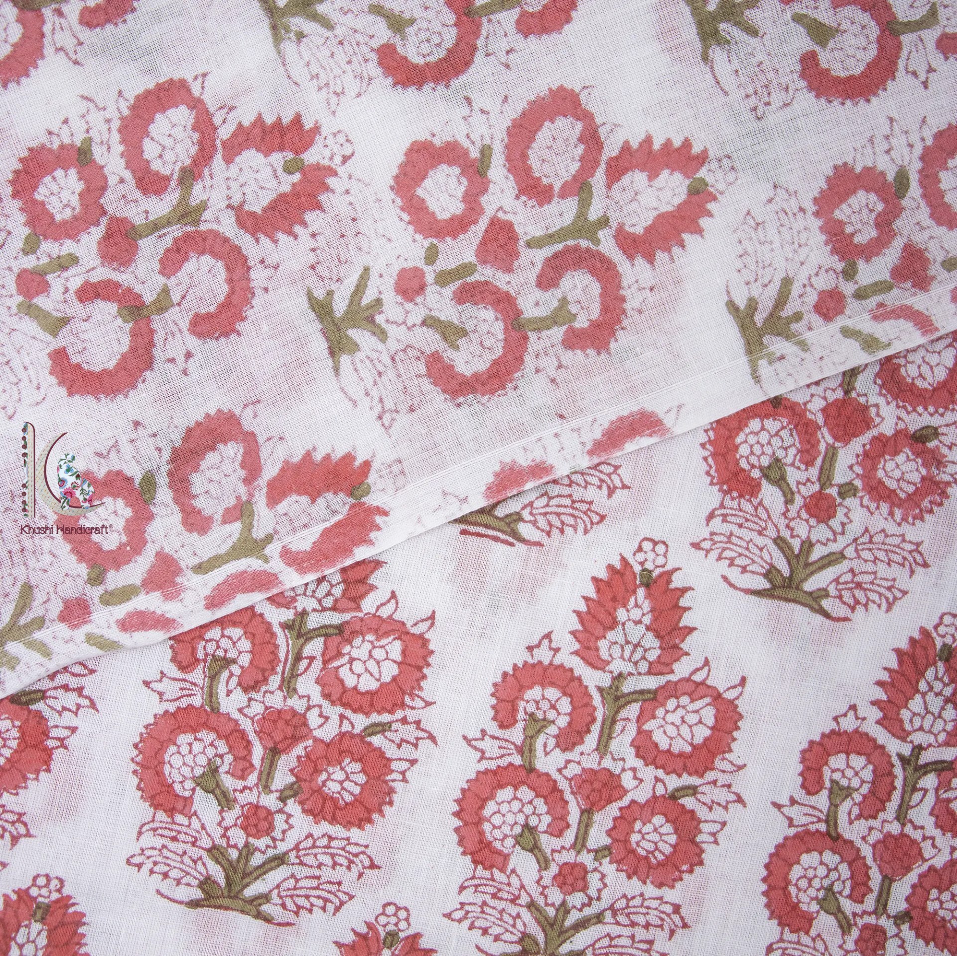 Red Cotton Printed Fabric - Pure Cotton, Unstitched, 44" Width | Hand Block Printed, Lightweight, Washable, Quick Dry, Available In All Colors
