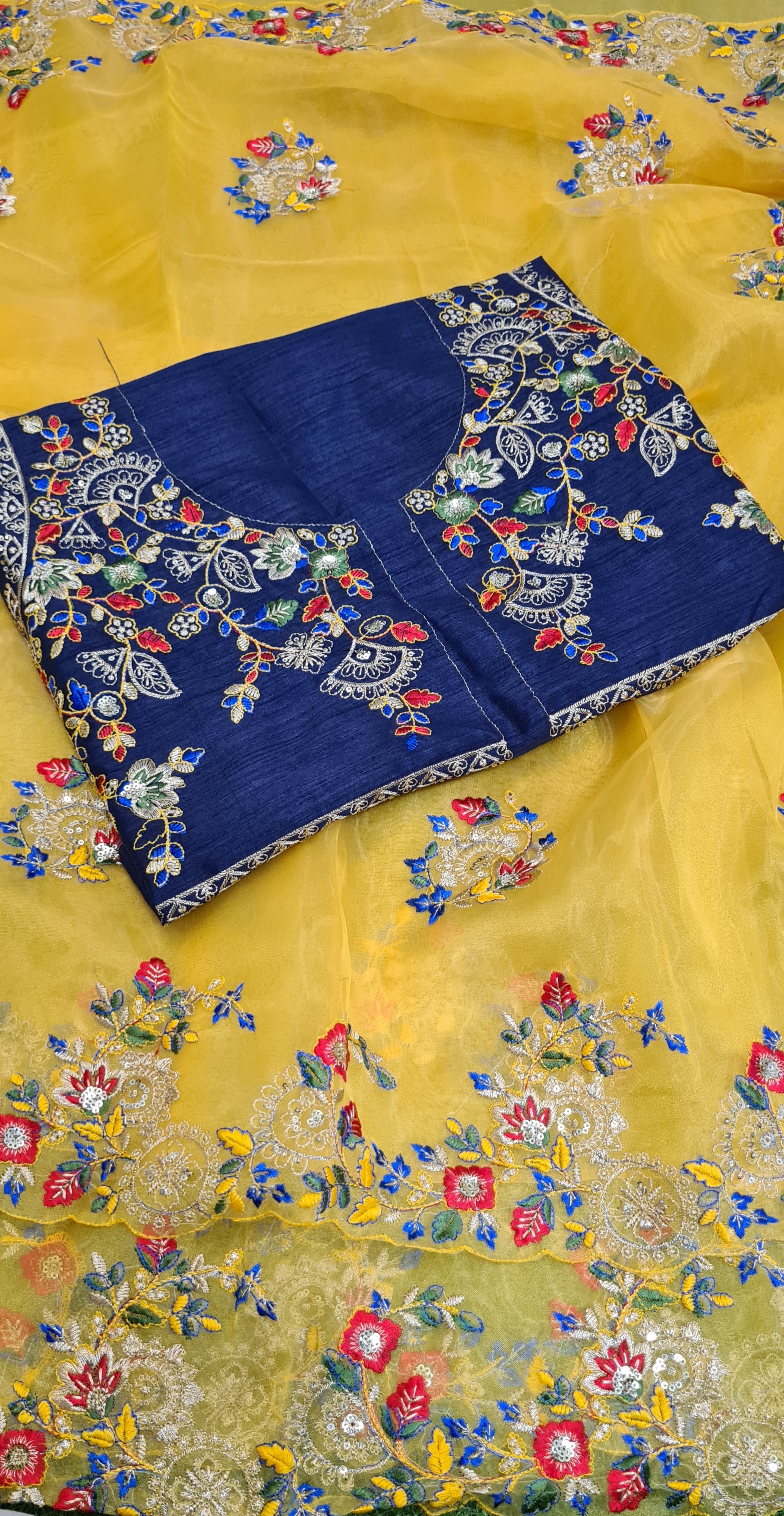 Bollywood Fancy Organza Sarees - Color: Yellow