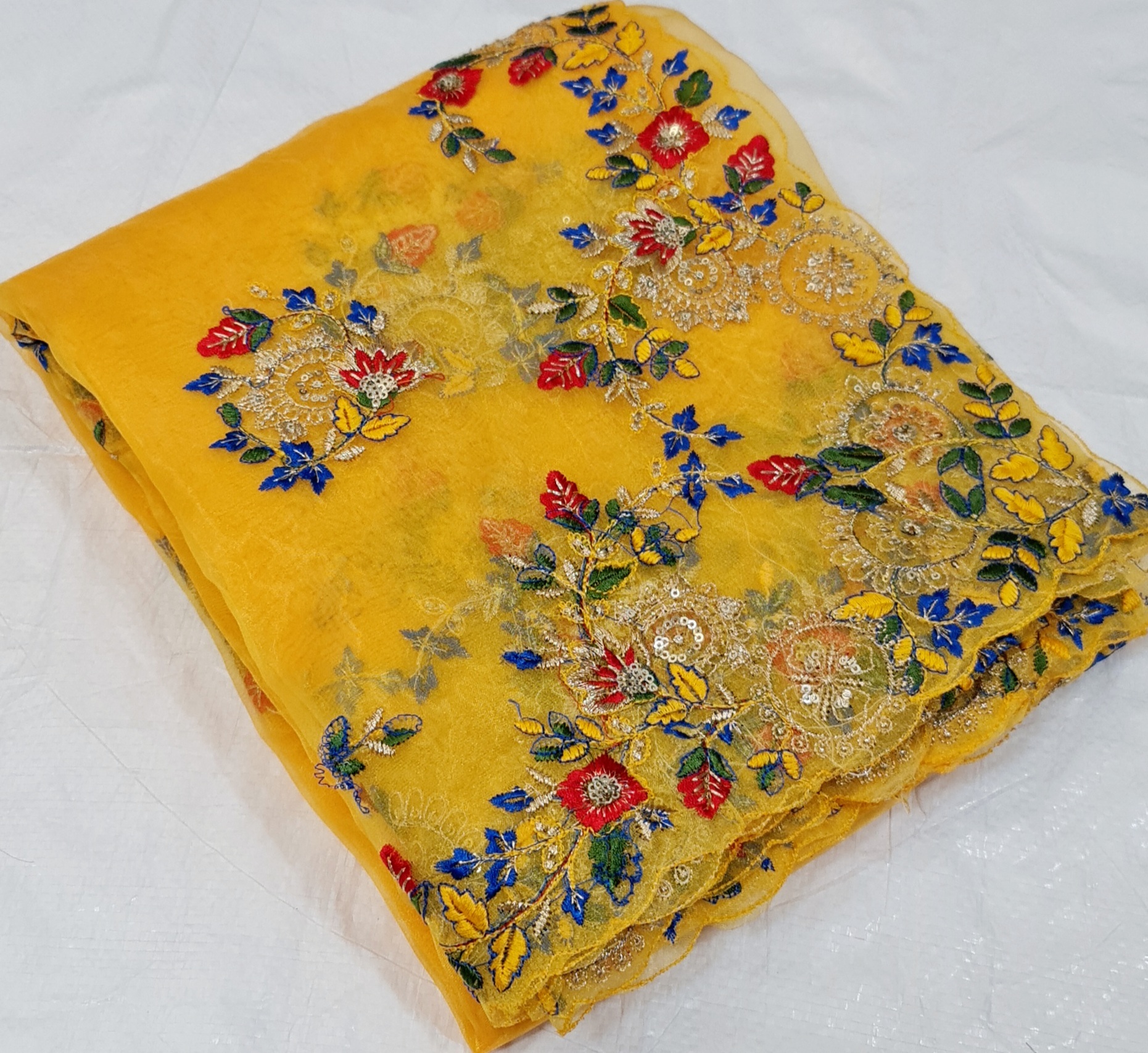 Bollywood Fancy Organza Sarees - Color: Yellow