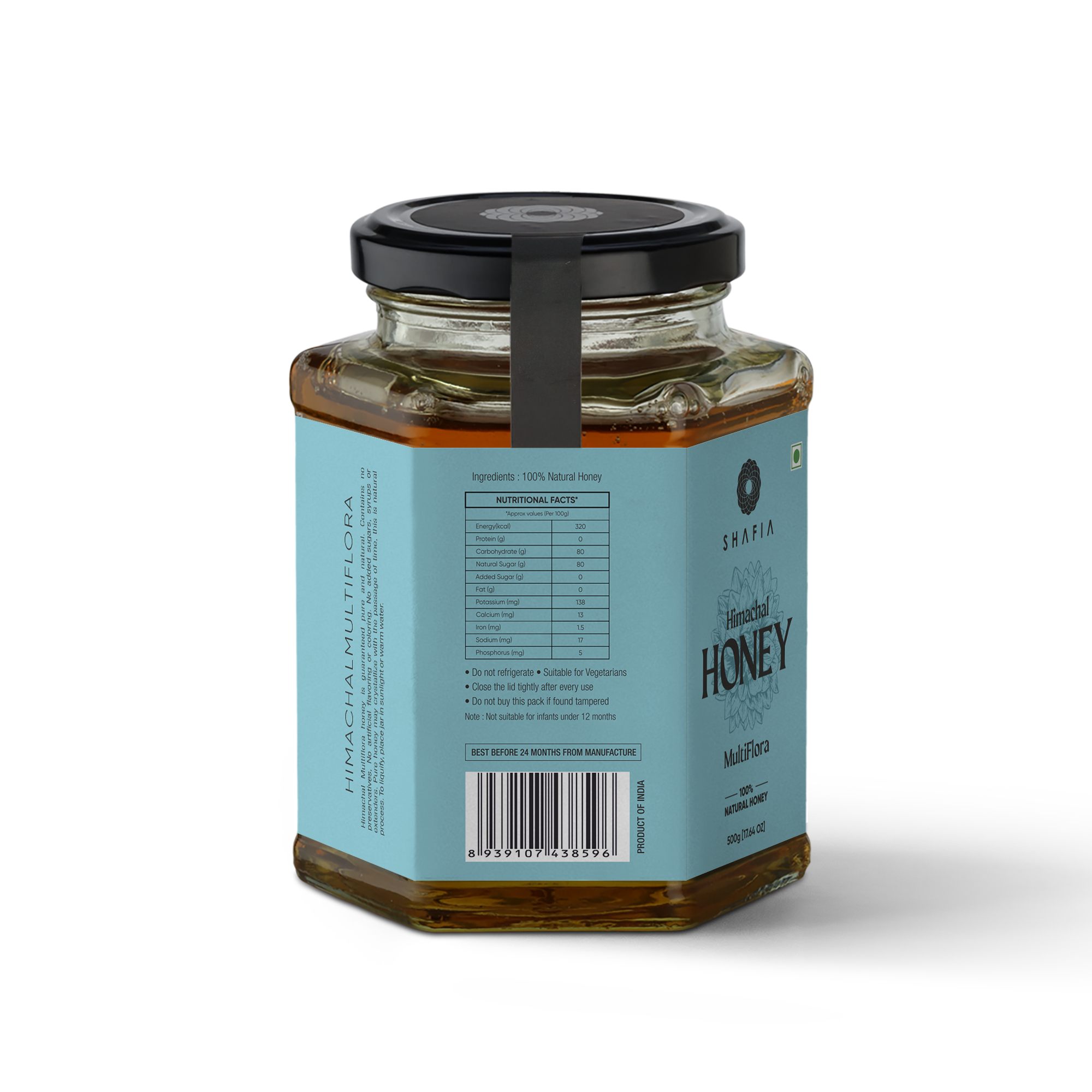 Himachal Multiflora Honey 500g - Moisture 19.80%, Shelf Life 18 Months | Raw Honey, Antioxidant Powerhouse, Cough Stopper, Skin Care Benefits