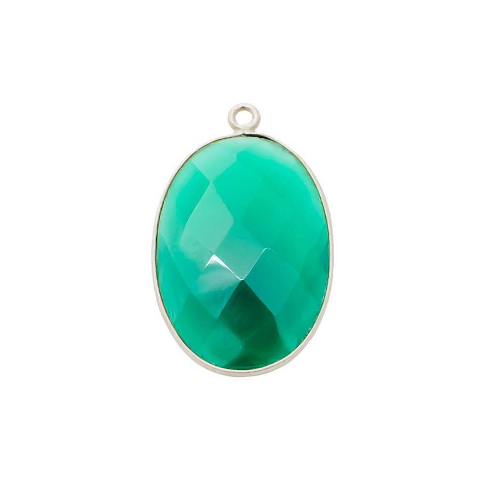 Green Onyx Charm - 14x10mm Oval Shape, Gold Vermeil Bezel Set With Sterling Silver Options
