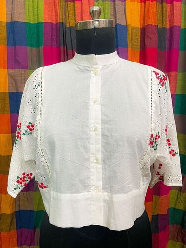 Summer Cotton Red And White Printed Schiffli Top