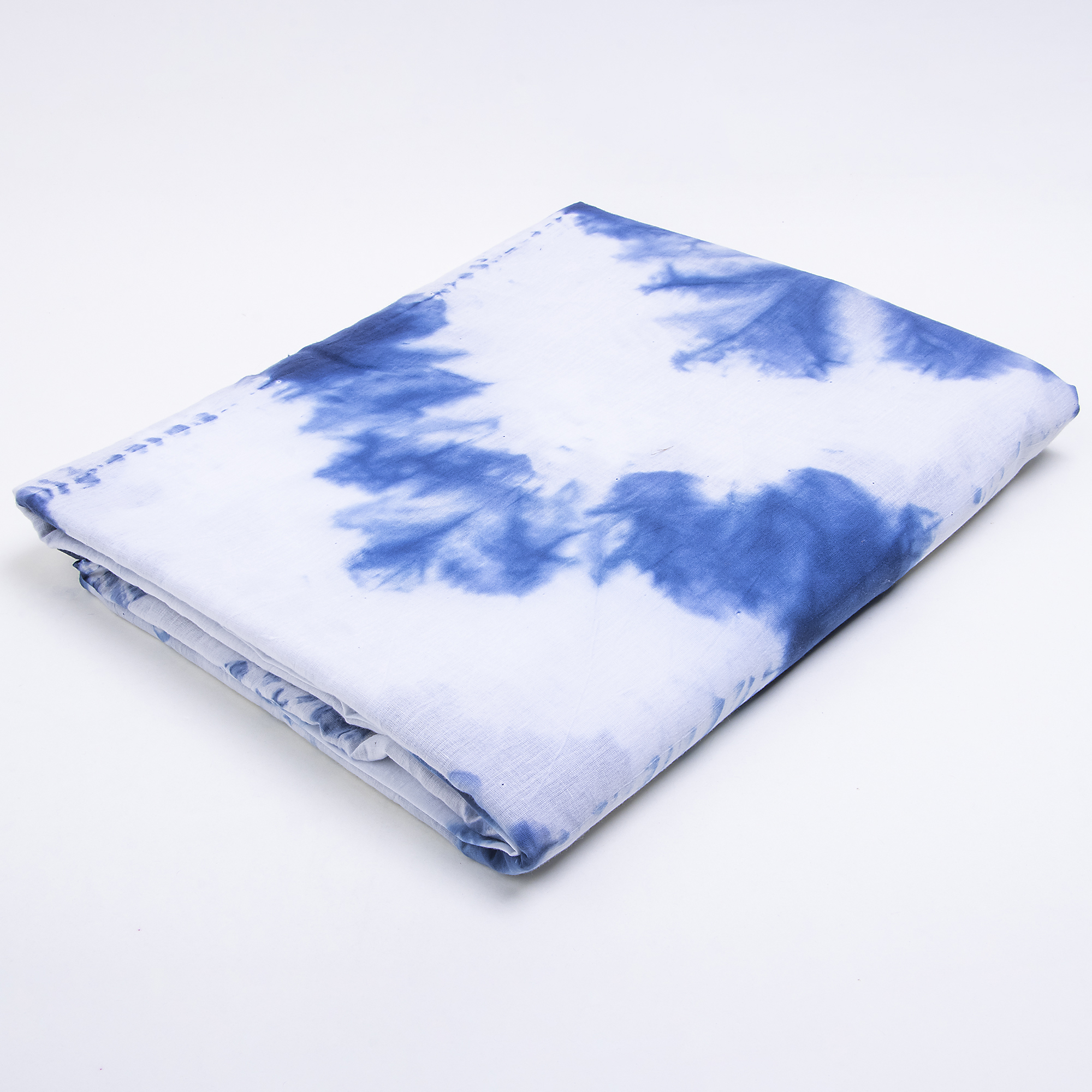 Tie And Dye Cotton Fabric In White And Indigo Color - 100% Cotton, 44 Inch Width | Casual Style, Shrink-resistant, Suitable For All Seasons