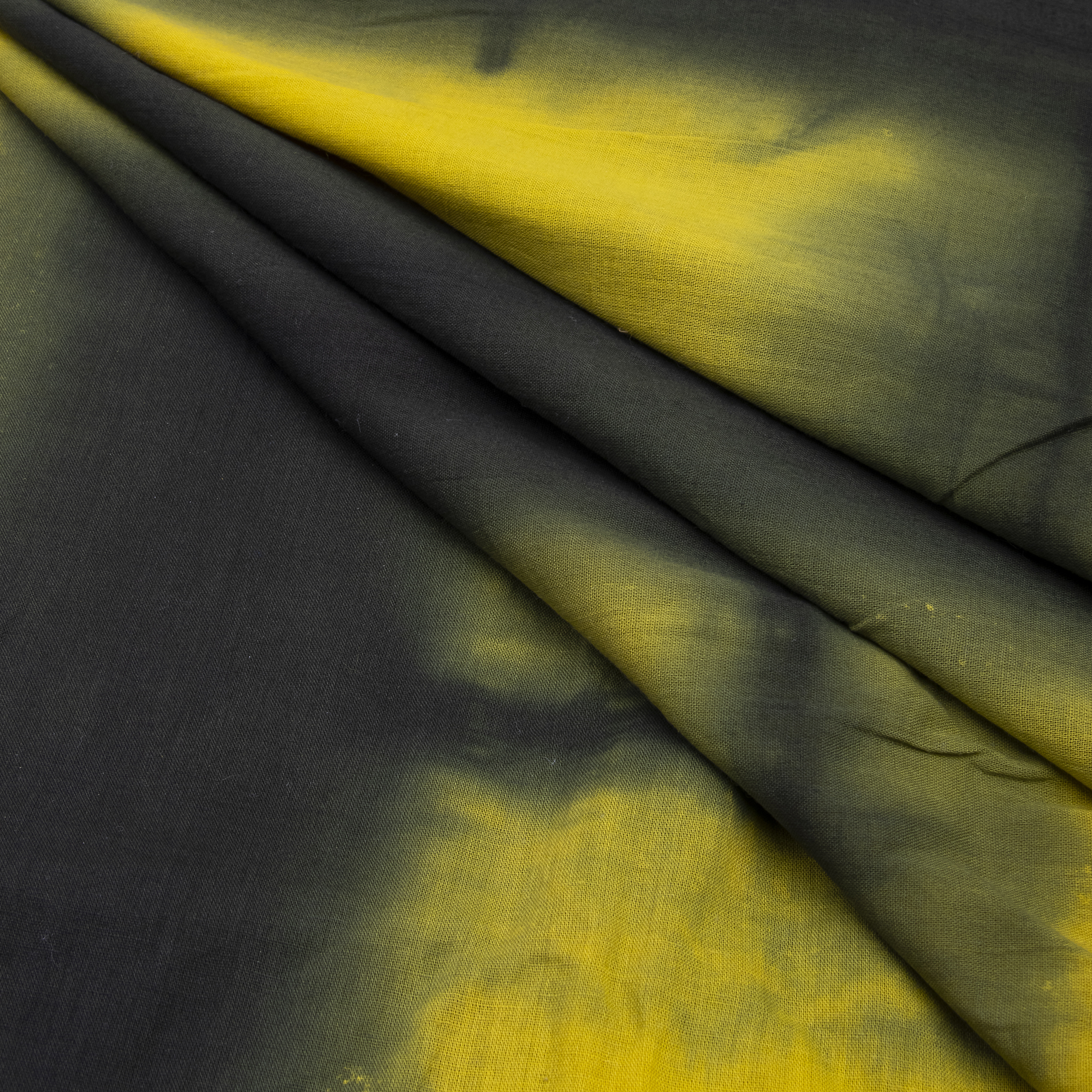 Yellow And Black Tie And Dye Cotton Fabric