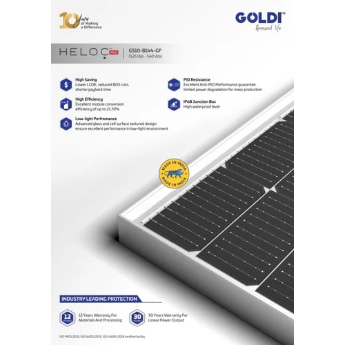 Monocrystalline Silicon Goldi Green 540 Wp Solar Panel