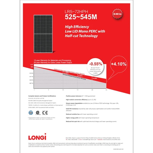 Monocrystalline 540 Wp Longi Solar Panel - Monocrystalline Silicon, Customizable Size, 90% Efficiency, 144 Cells, Warranty Included | Ideal For Residential, Commercial, Industrial Applications