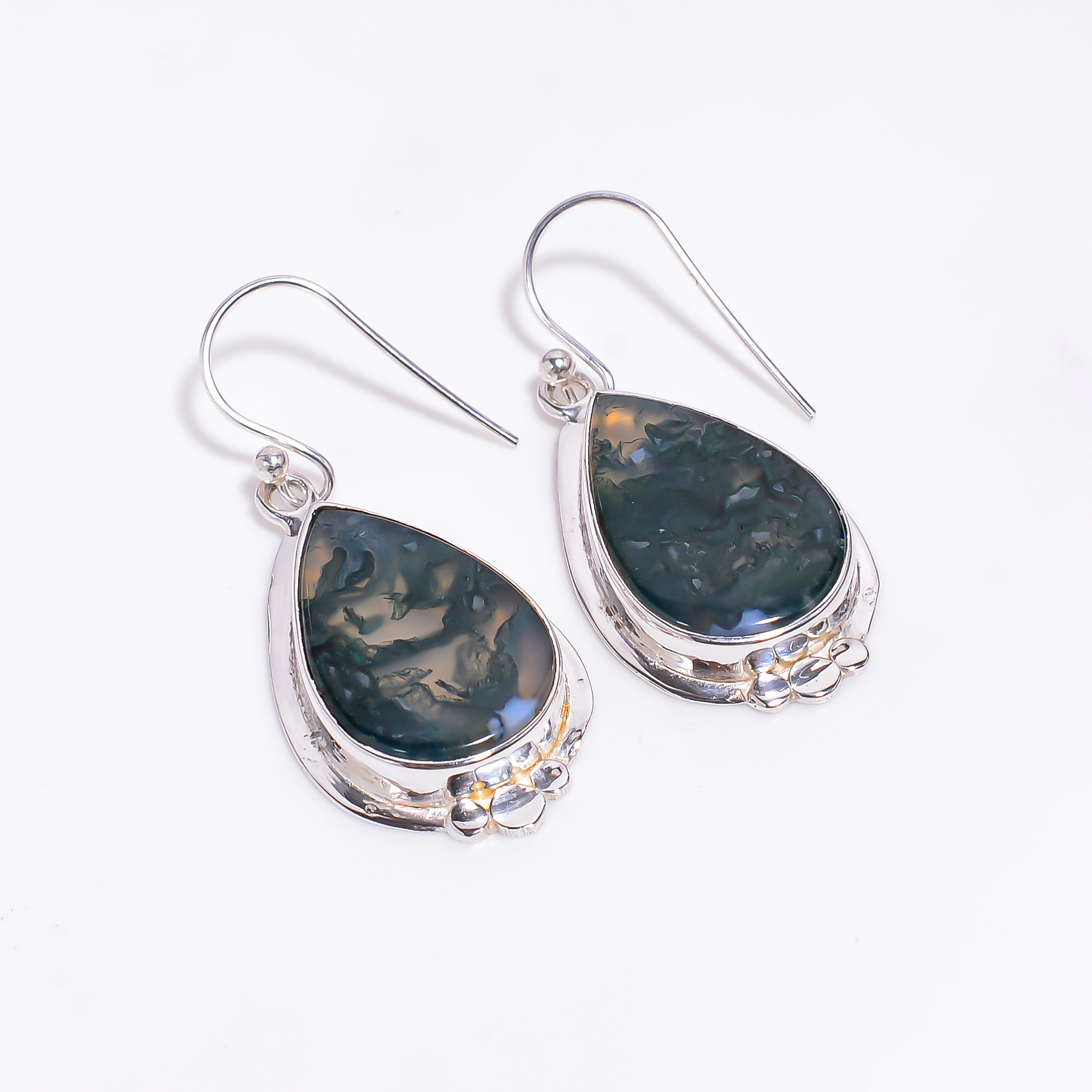 925 Sterling Silver Drop Earrings Natural Moss Agate Gemstone Girls Fashion Earrings Supplier - Gender: Women