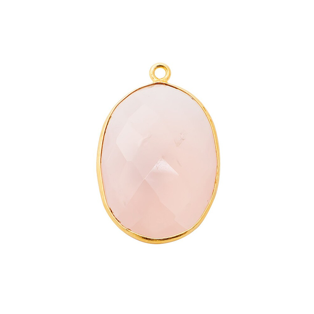 Pink Chalcedony Gemstone Charm - 14x10mm Oval Shape, Gold Vermeil Bezel Set In Sterling Silver