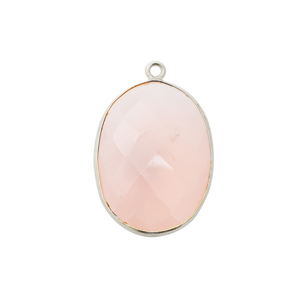 Pink Chalcedony Gemstone Charm - 14x10mm Oval Shape, Gold Vermeil Bezel Set In Sterling Silver