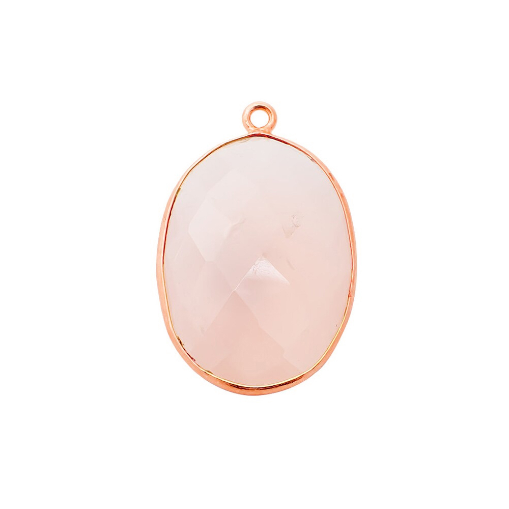 Pink Chalcedony Gemstone Charm - 14x10mm Oval Shape, Gold Vermeil Bezel Set In Sterling Silver