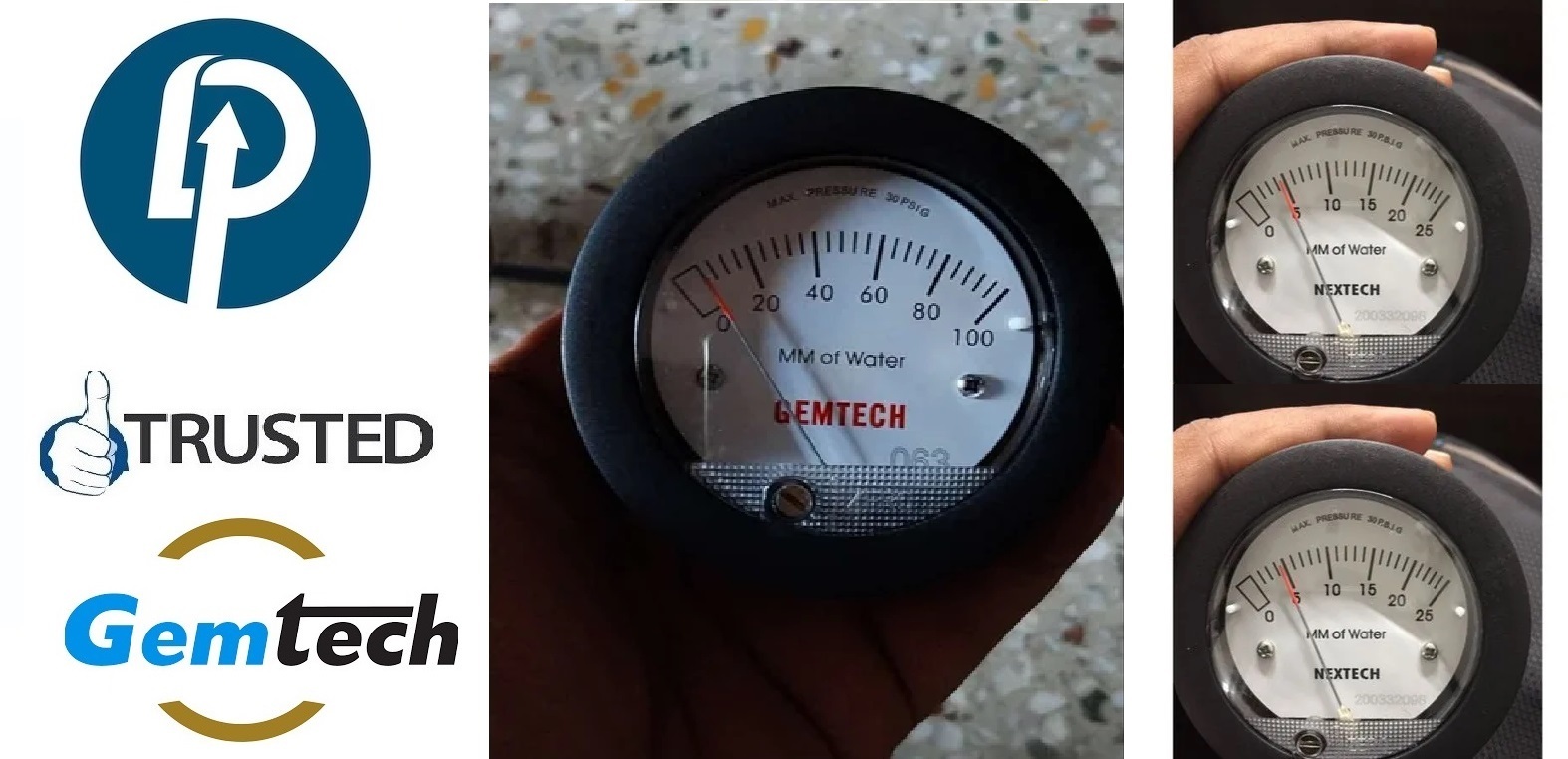 Gemtech Instruments G2-5000-100mm Mini Differential Pressure Gauge 0-100 Mm Wc - Accuracy: A 5 %