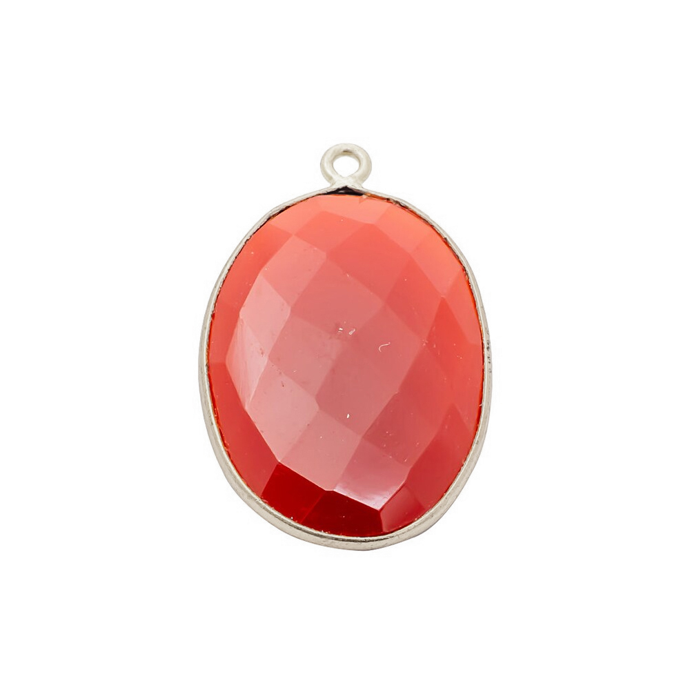Same As Photo Red Agate Gemstone 14x10mm Oval Shape Gold Vermeil Bezel Set Charm