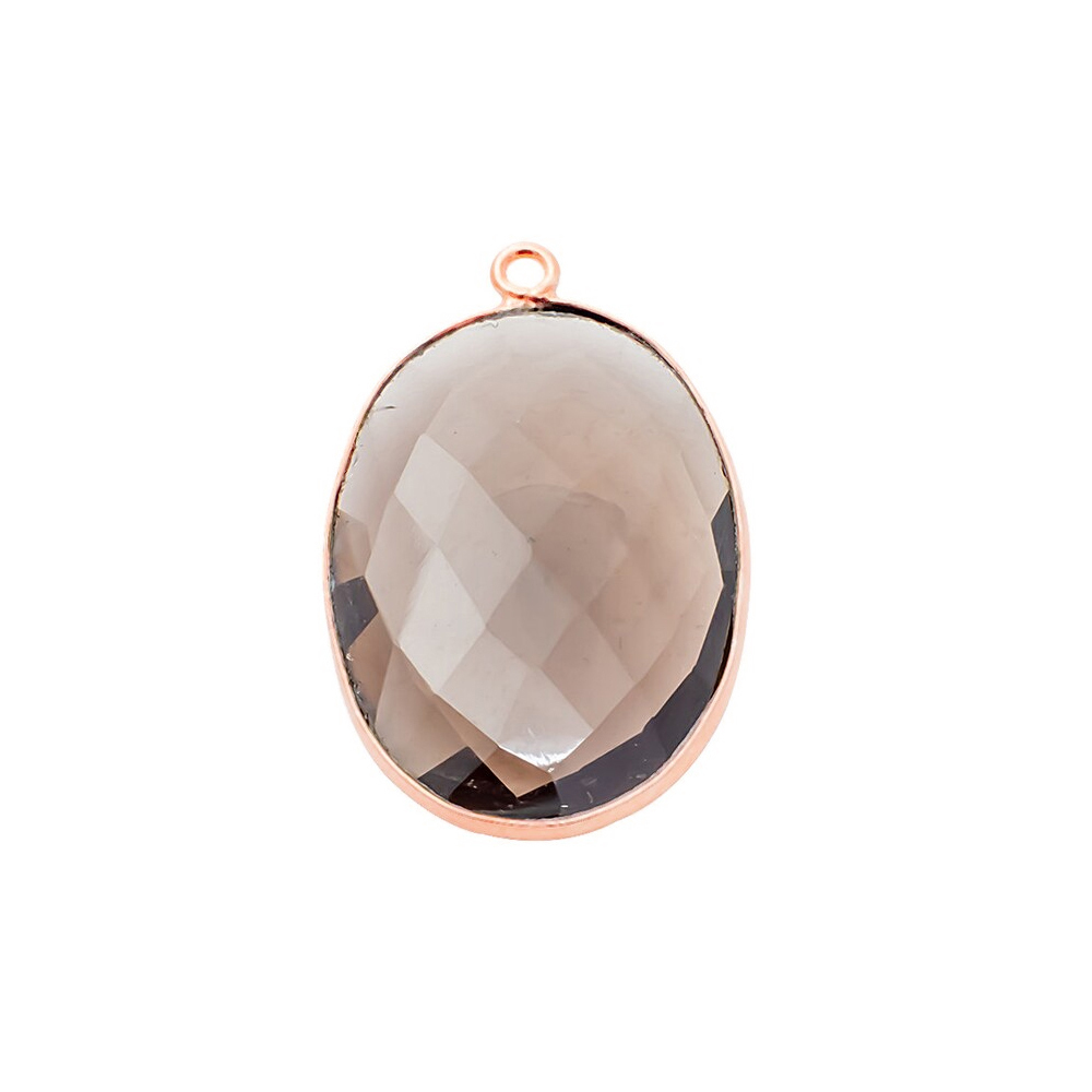 Same As Photo Smoky Quartz Gemstone 14x10mm Oval Shape Gold Vermeil Bezel Set Charm