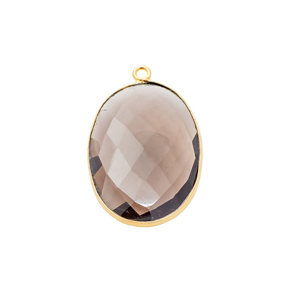 Same As Photo Smoky Quartz Gemstone 14x10mm Oval Shape Gold Vermeil Bezel Set Charm