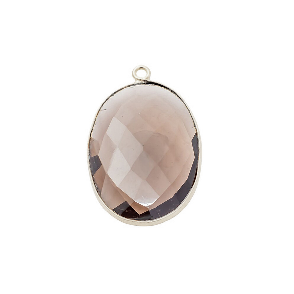 Same As Photo Smoky Quartz Gemstone 14x10mm Oval Shape Gold Vermeil Bezel Set Charm