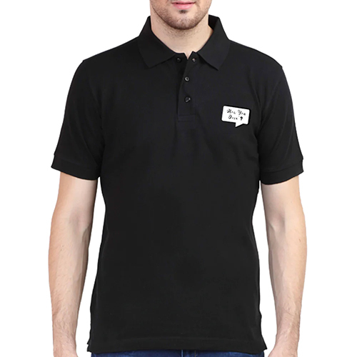Mens Polo T-Shirt - Cotton Blend, Customized Fit | Black Color, Printed Pattern, Short Sleeves