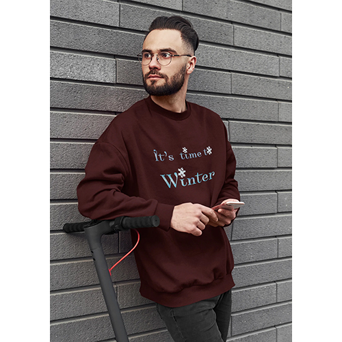 Time To Winter Sweatshirt - Custom Size, Multicolor Printed Design | Washable Fabric, Long Sleeve Comfort For Men