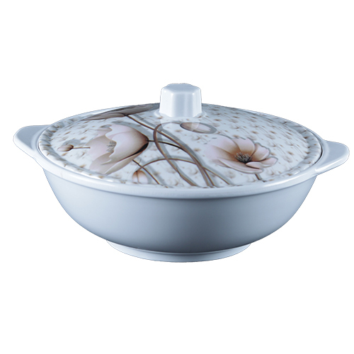 ढक्कन के साथ सफेद नया डोंगा