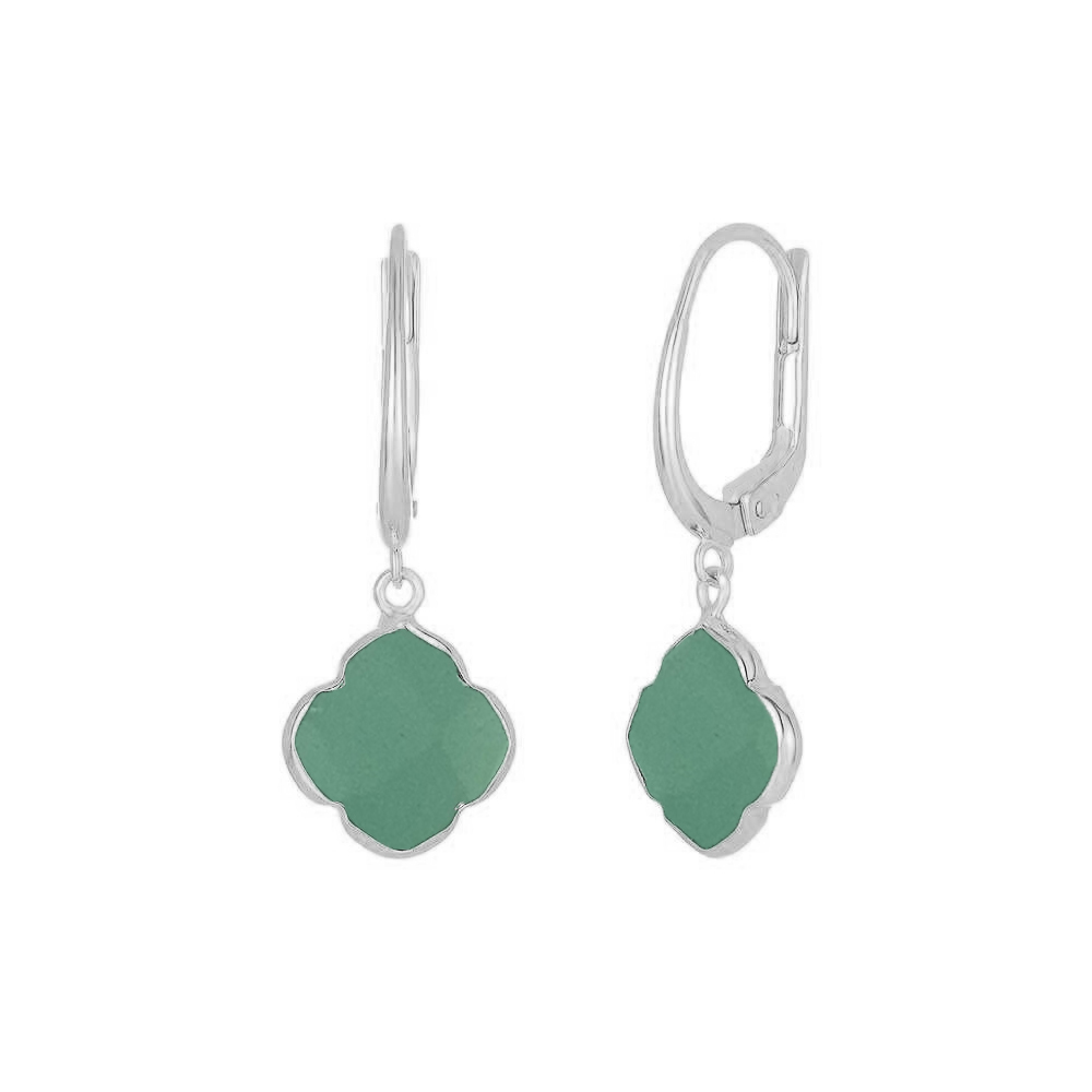 Same As Photo Aqua Chalcedony Gemstone 12mm Clover Shape Gold Vermeil Bezel Set Hoop Earring