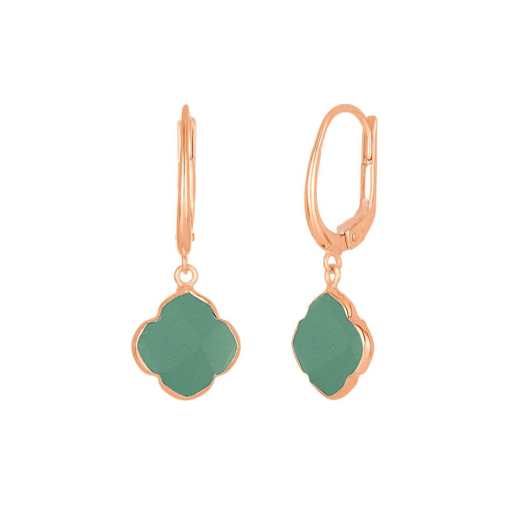 Same As Photo Aqua Chalcedony Gemstone 12mm Clover Shape Gold Vermeil Bezel Set Hoop Earring