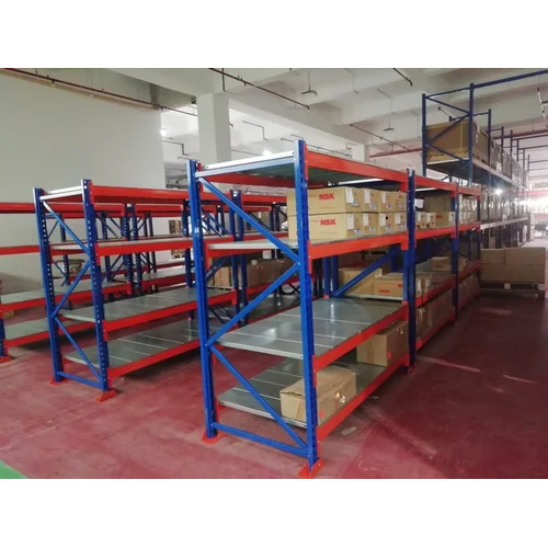 नीला और नारंगी रंग का हैवी ड्यूटी स्टोरेज रैक
