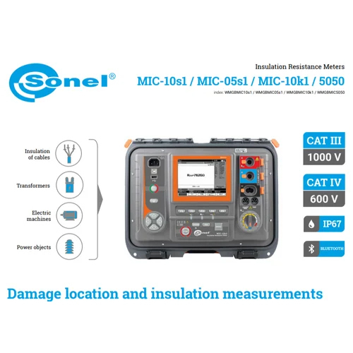 Insulation Resistance Tester - Digital Lcd Display, 15.4 X 12.2 X 6.8 In | 1.3 Kg Weight, Usb & Bluetooth Connectivity, 10,000 Records Memory