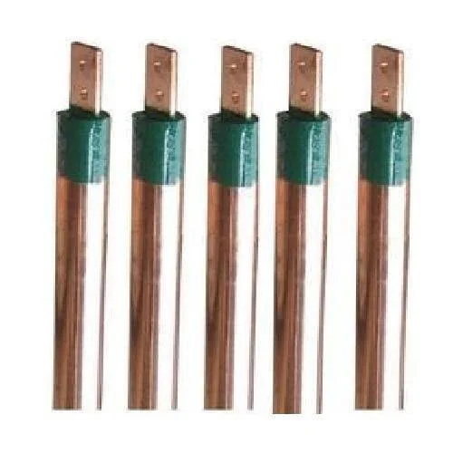 Copper Earthing Electrode - Copper Material, 2m Length, 10mm Diameter, Silver Round Shape | Efficient Grounding for Industrial and Home Safety