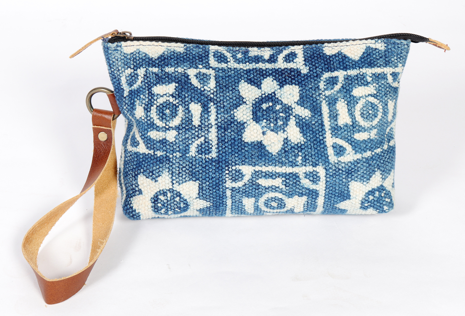 New Indigo Dari Pouch - 100% Cotton, 10x12 Inches, Blue | Zipper Closure, Square Shape, Printed Design, Customizable For Women