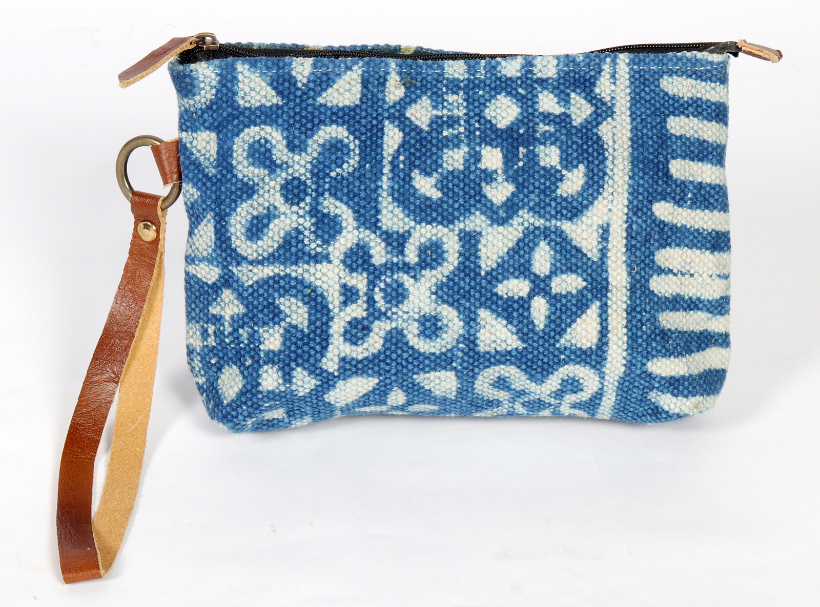 New Indigo Dari Pouch - 100% Cotton, 10x12 Inches, Blue | Zipper Closure, Square Shape, Printed Design, Customizable For Women