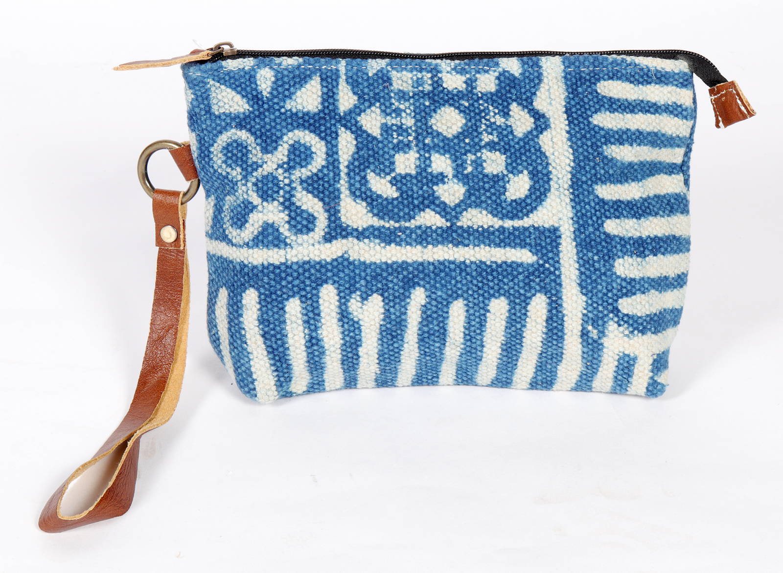 New Indigo Dari Pouch - 100% Cotton, 10x12 Inches, Blue | Zipper Closure, Square Shape, Printed Design, Customizable For Women