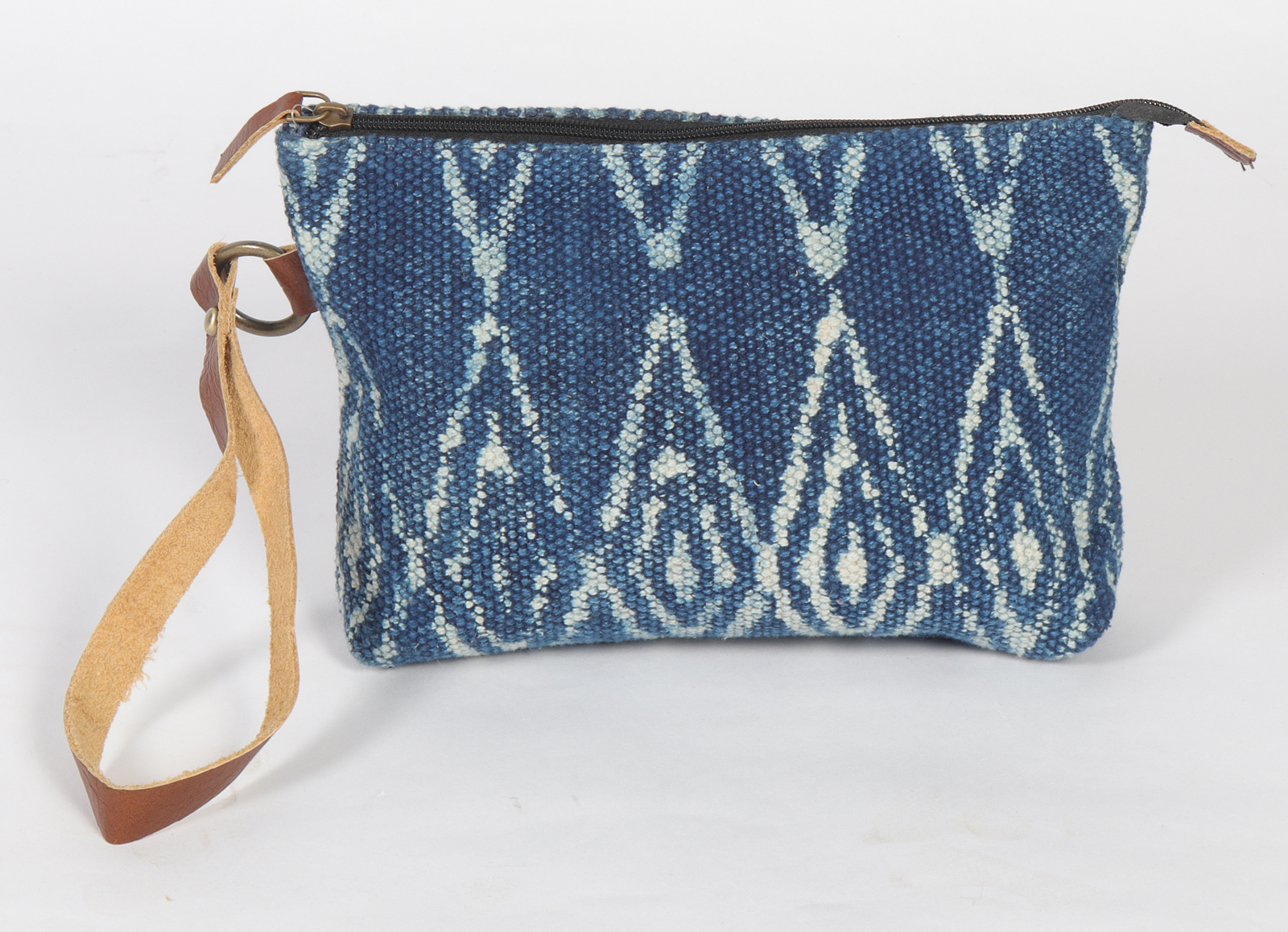 New Indigo Dari Pouch - 100% Cotton, 10x12 Inches, Blue | Zipper Closure, Square Shape, Printed Design, Customizable For Women