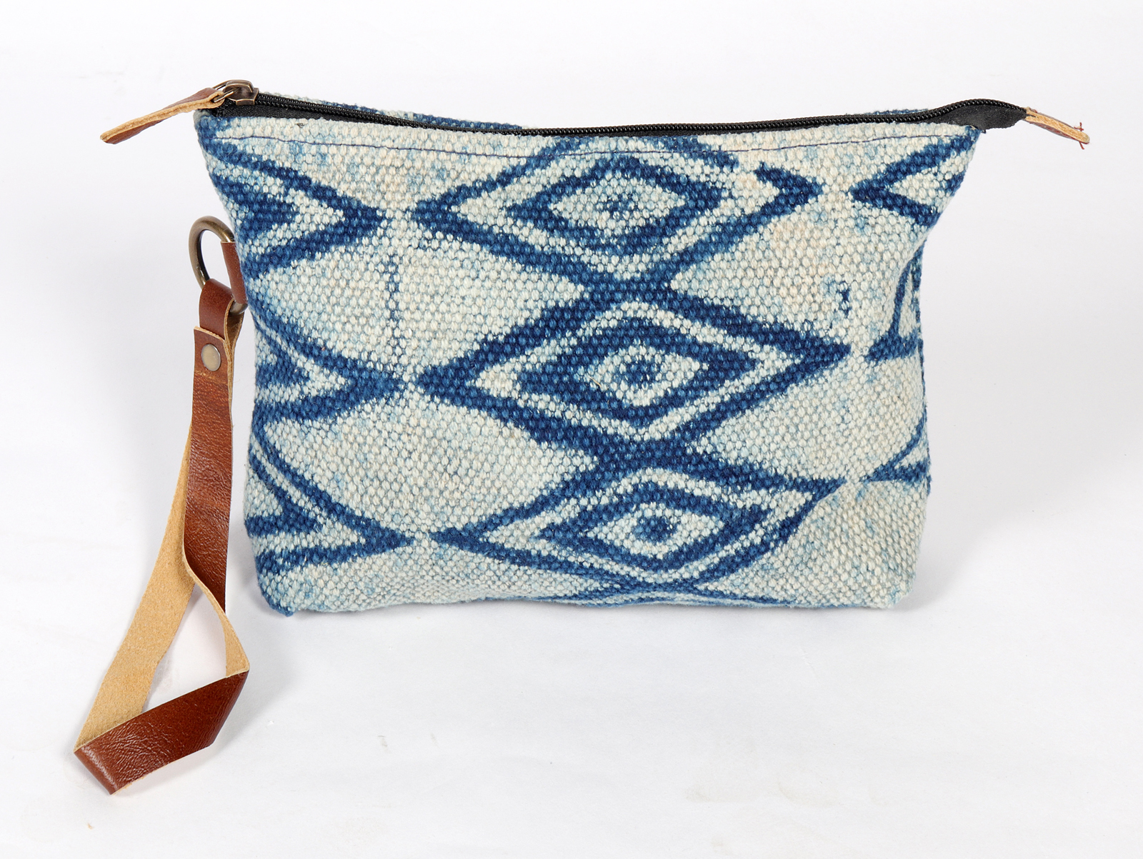 New Indigo Dari Pouch - 100% Cotton, 10x12 Inches, Blue | Zipper Closure, Square Shape, Printed Design, Customizable For Women