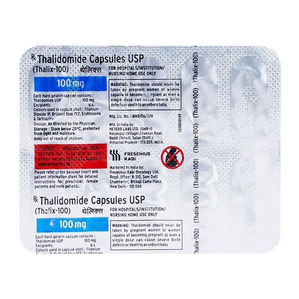 Thalix 50mg Capsules Usp - 30 Capsules Pack | Contains Thalidomide, Recommended For Adults And Children, Store Below 30â°c, Use As Directed