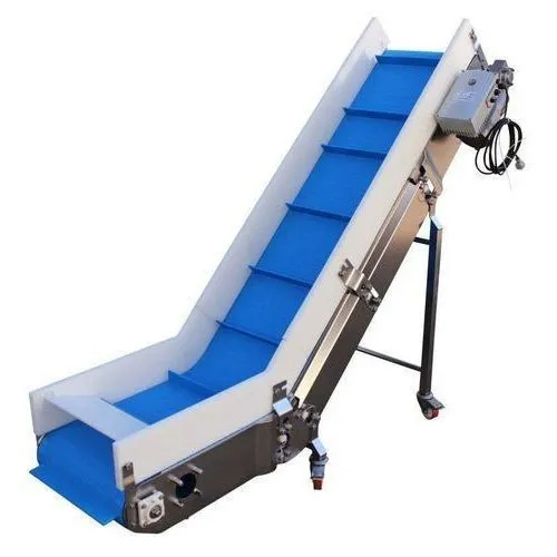 ब्लू-व्हाइट-सिल्वर इंक्लाइन बेल्ट कन्वेयर