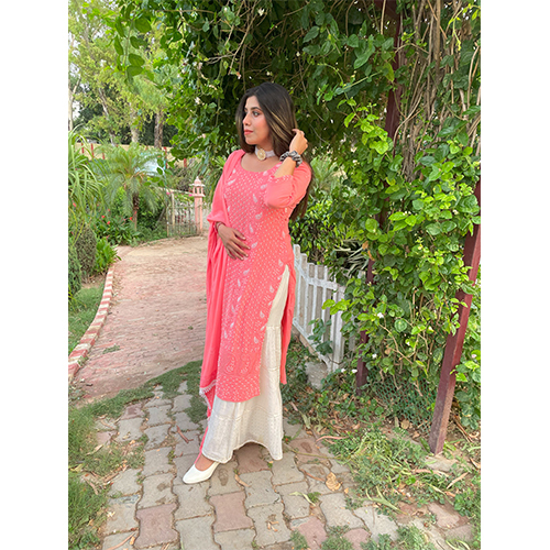 Any Colour Chikan Kurti With Dupatta Set(Unstitched)