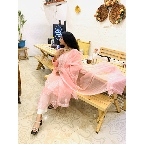Any Colour Organza Chikankari Kurti With Dupatta(unstitched)